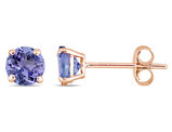 1.05 Carat (ctw) Solitaire Tanzanite Earrings in 14K Rose Pink Gold with Accent Diamonds